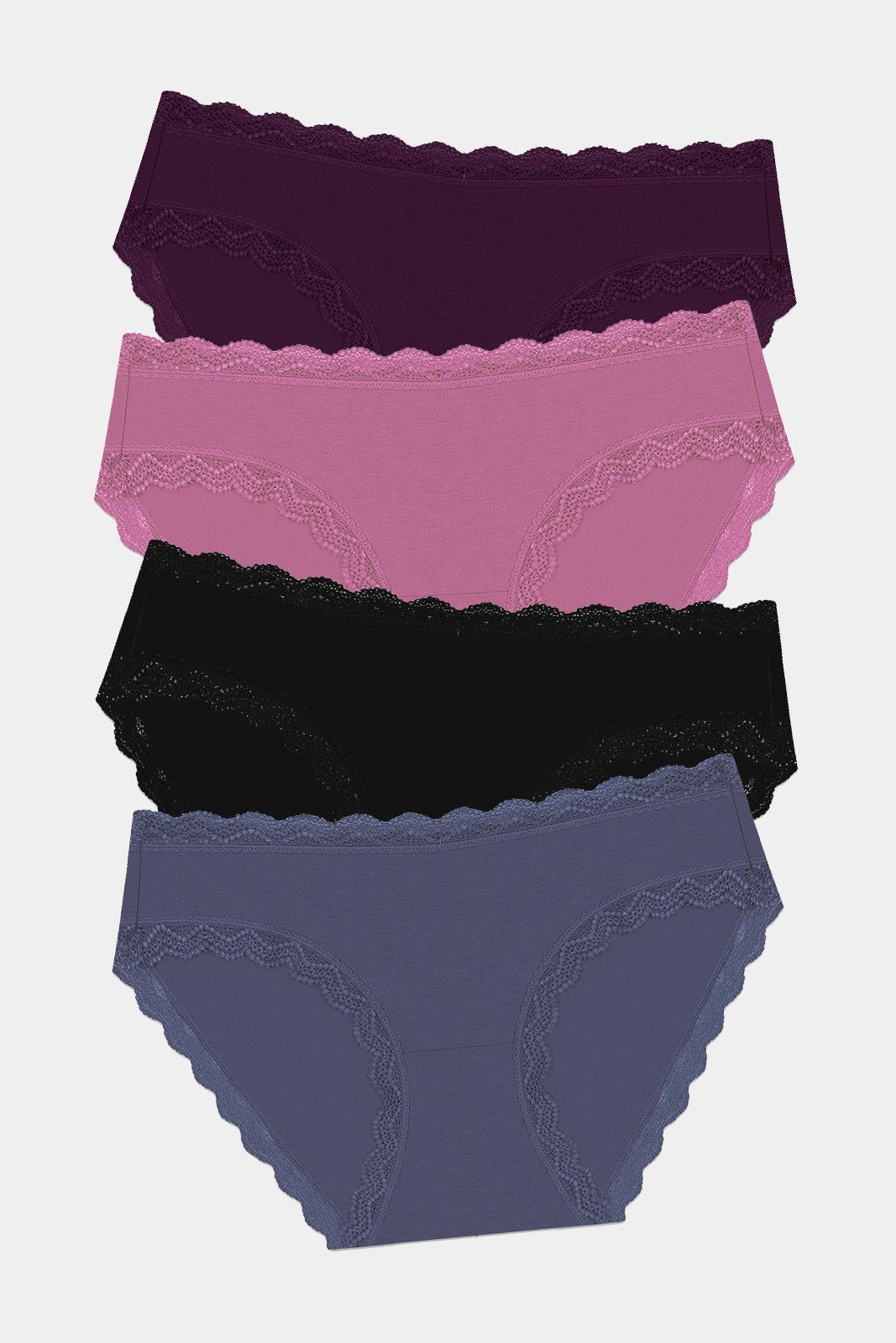 Stripe & Stare Classic Knicker Four Pack - Black Cherry