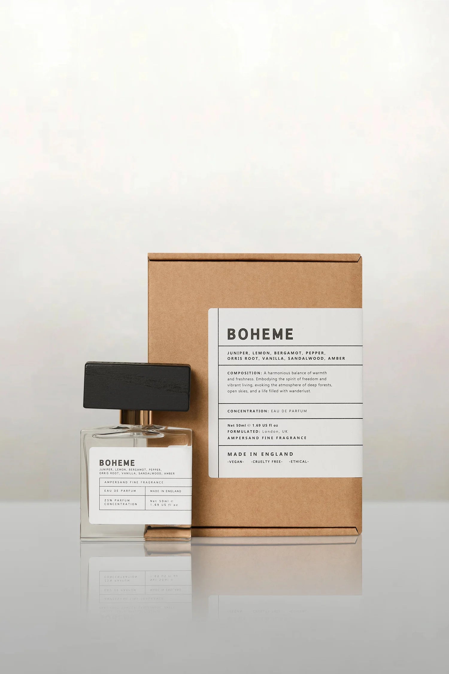 Boheme perfume bottle and packaging on a white background