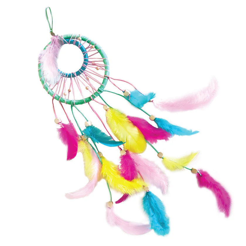 Colourful dreamcatcher with feathers on a white background