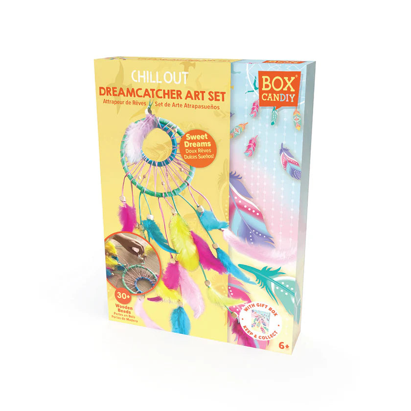 Dreamcatcher art set packaging with colourful design on a white background