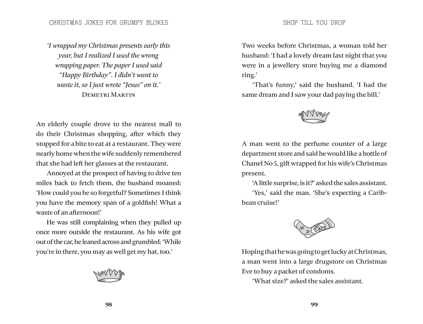 Two pages from a book containing Christmas-themed jokes.