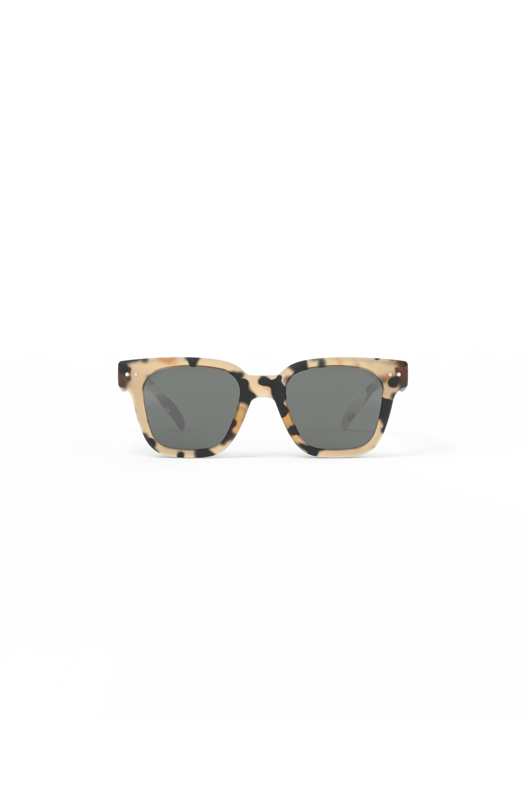 Front view of light tortoise Izipizi #Road sunglasses for kids with rectangular matte frame and grey lenses.