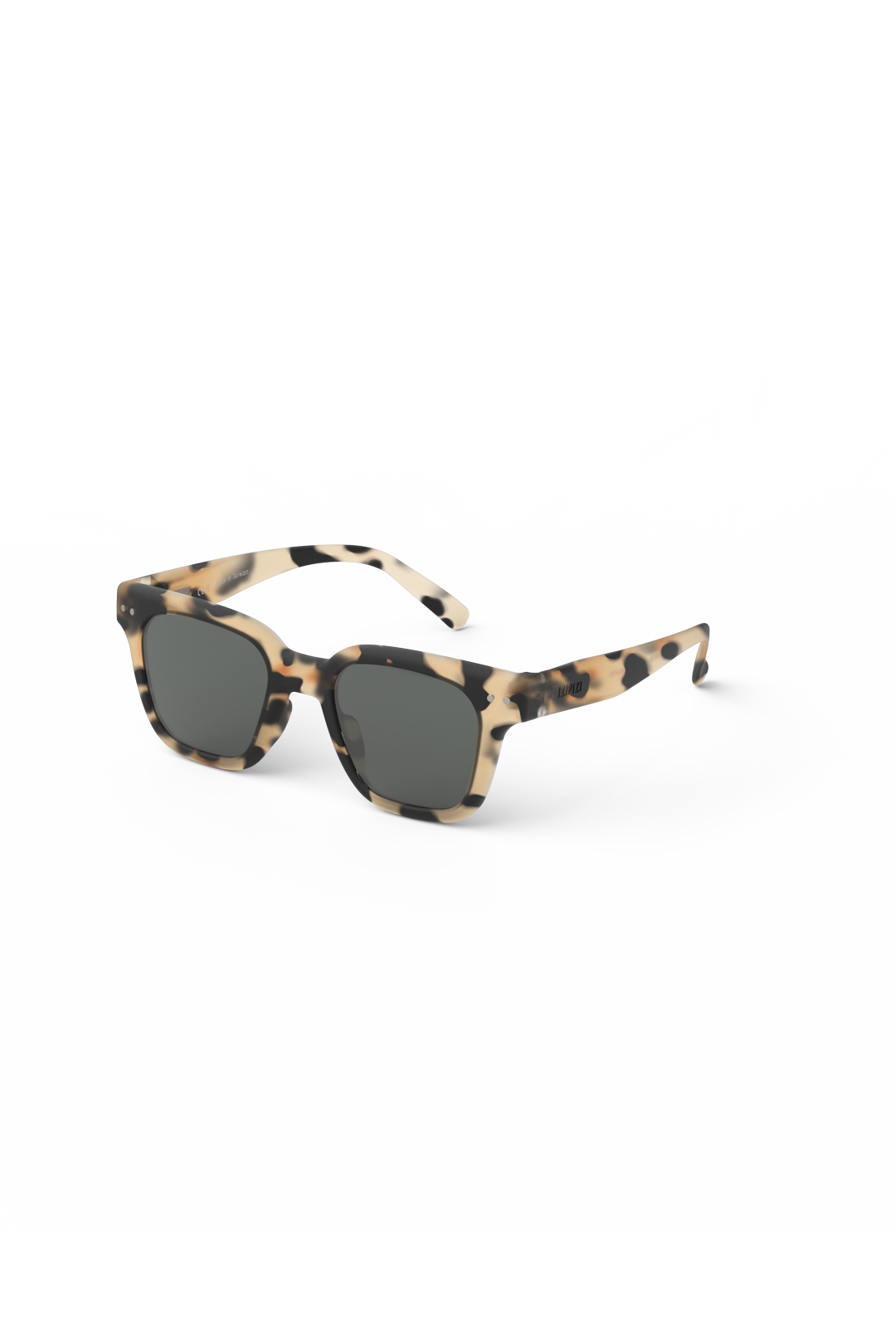 Side profile of light tortoise kids sunglasses highlighting soft-touch finish and bio-based frame.