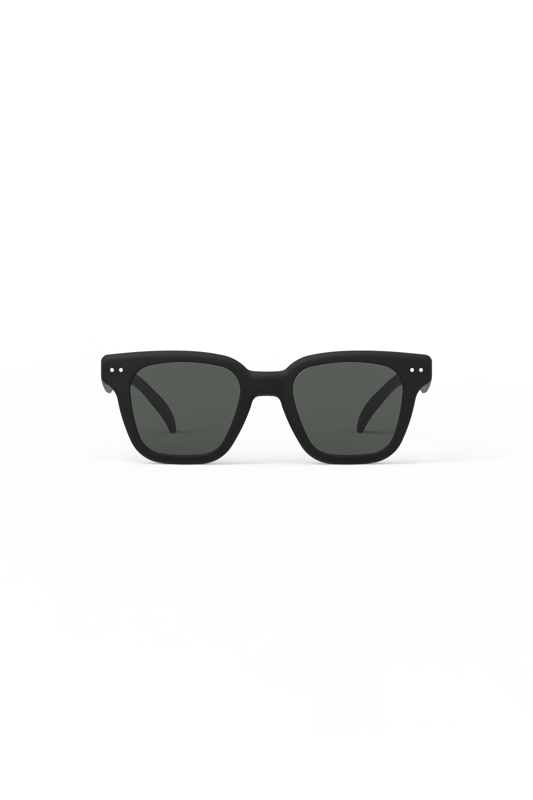 Front view of Izipizi #ROAD black sunglasses with oversized rectangular frame and grey category 3 lenses.