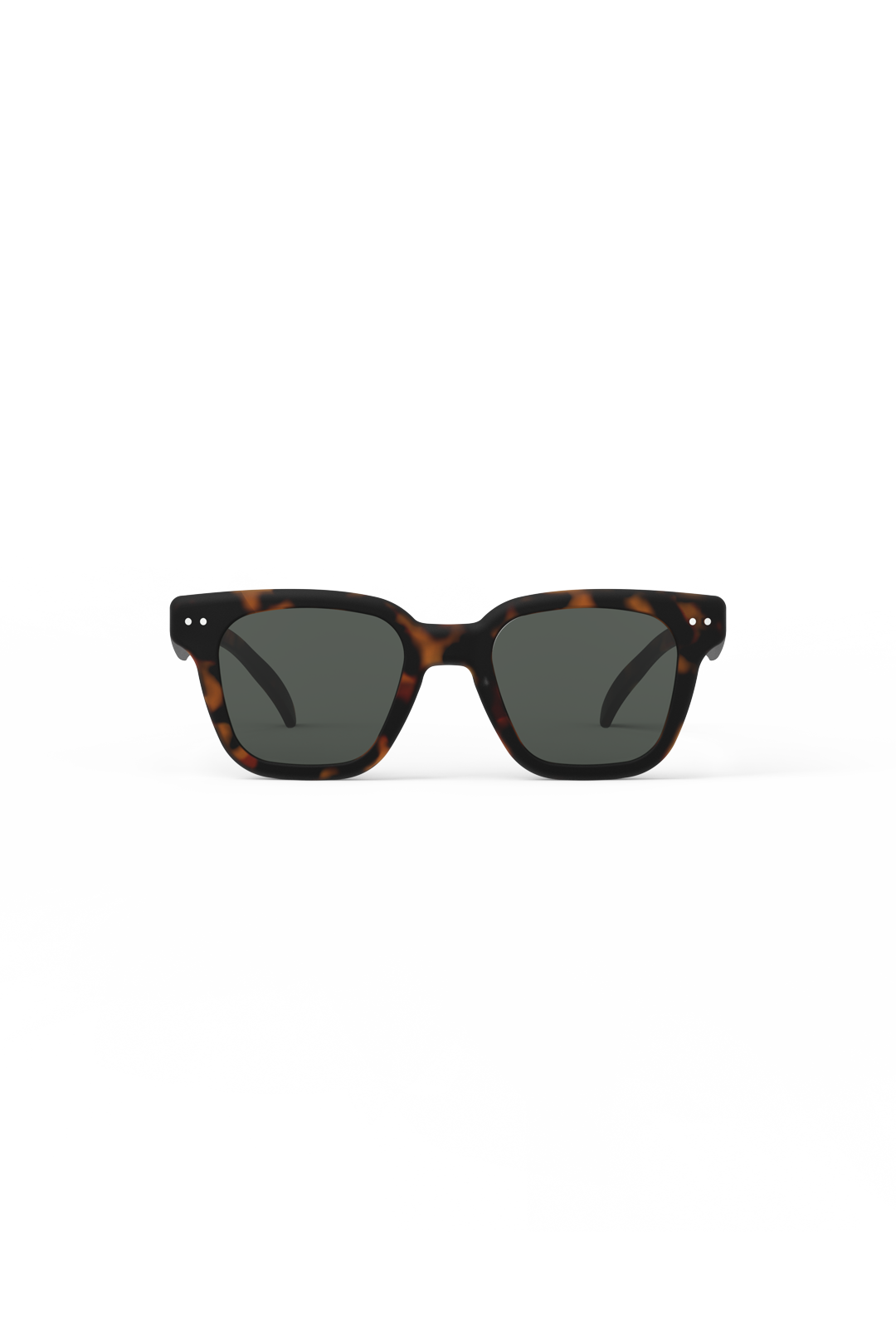 Front view of Izipizi #ROAD tortoise sunglasses with oversized rectangular frame and matte soft-touch finish.
