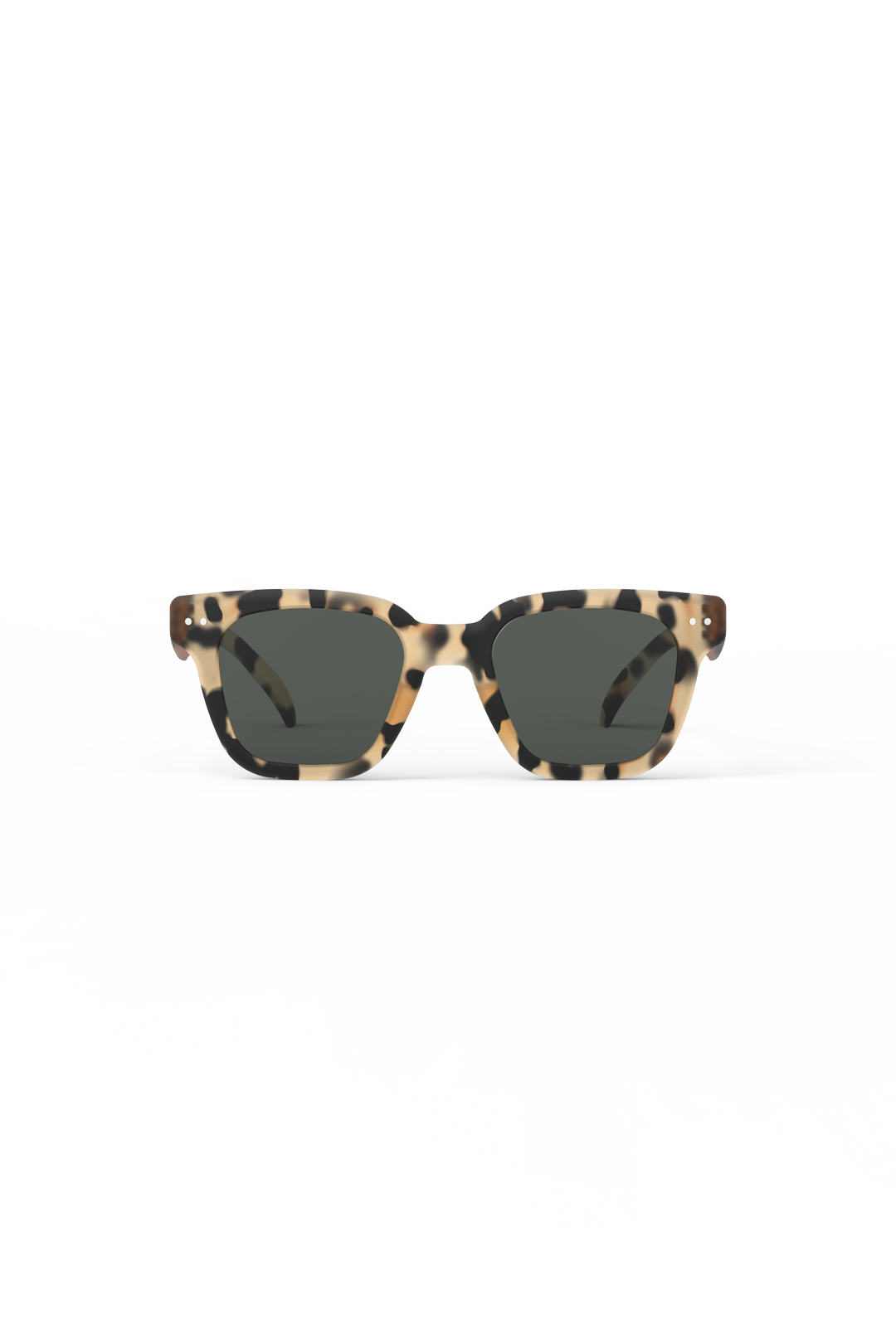 Front view of Izipizi #ROAD light tortoise sunglasses with oversized rectangular frame and grey lenses.