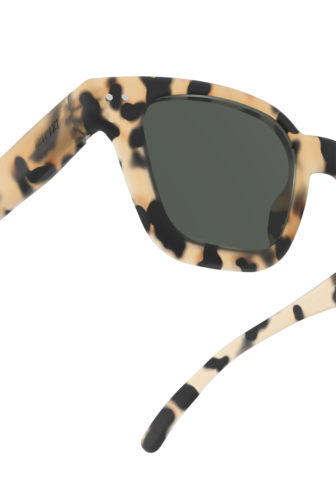 Angled view of light tortoise unisex sunglasses with grey UV-protection lenses.