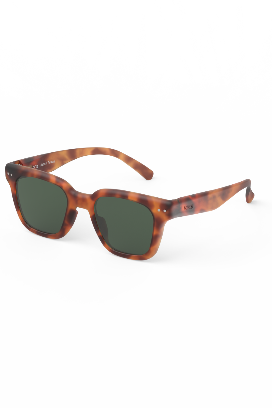 Side view of Havane rectangular sunglasses highlighting bio-based lightweight frame.