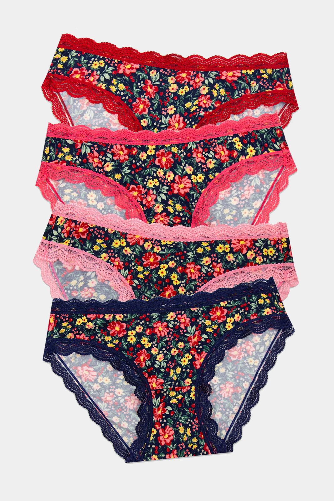 Stripe & Stare Knicker Four Pack - Cherry Bloom