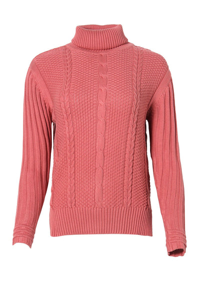 Circus Aran Style Roll Neck Sweater in Dusty Cedar Pink-Womens-Ohh! By Gum - Shop Sustainable
