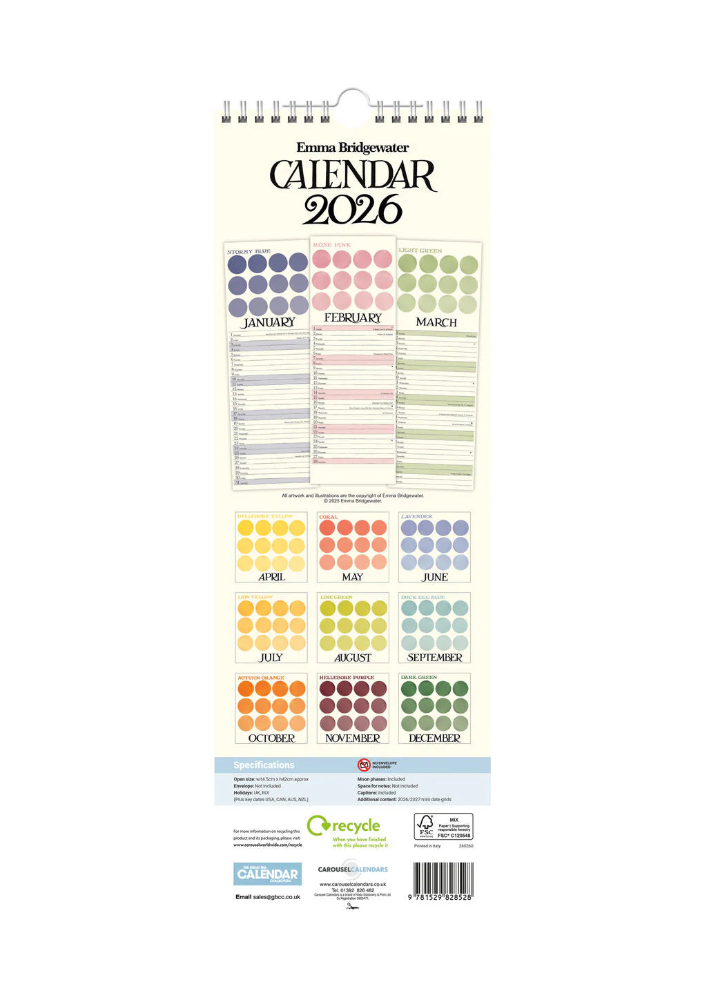 EMMA BRIDGEWATER COLOUR PALETTE SLIM  CALENDAR 2026