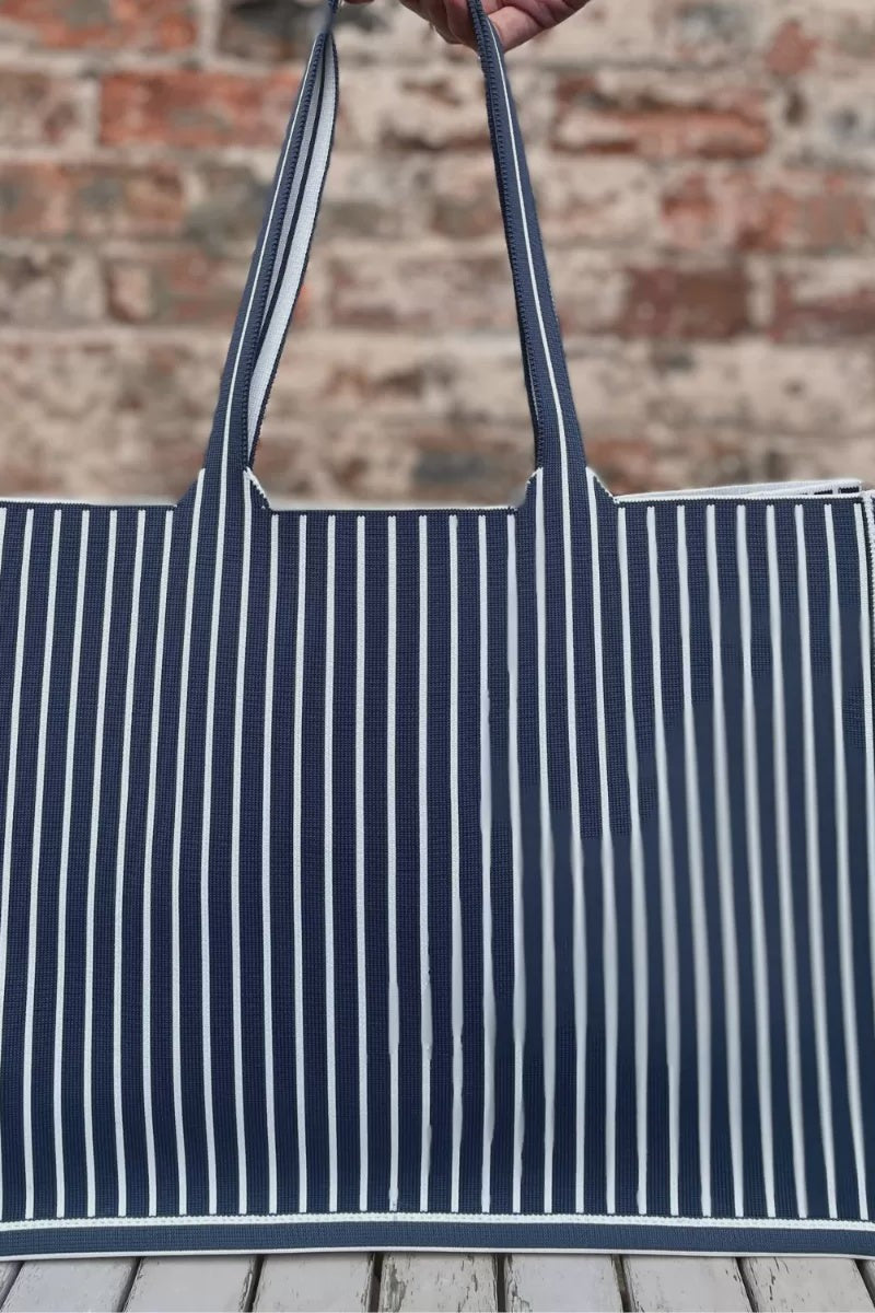 Earth Squared Navy Stripe Weave Tote Bag-Womens-Ohh! By Gum - Shop Sustainable