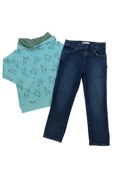 Enfant Terrible Hoodie Sweatshirt Horse Print in Turquoise-Pistachio