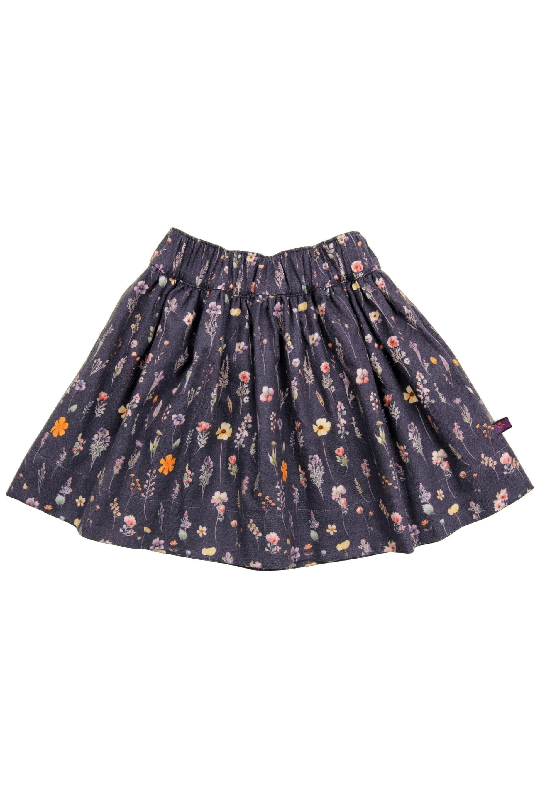 Enfant Terrible Reversible Skirt with Horse/Wildflower Print in Dark Green-Plum
