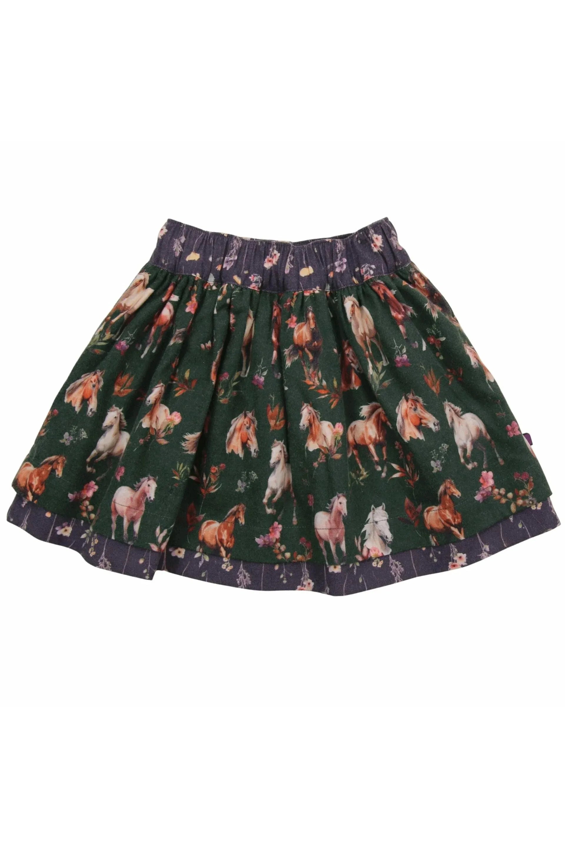 Enfant Terrible Reversible Skirt with Horse/Wildflower Print in Dark Green-Plum