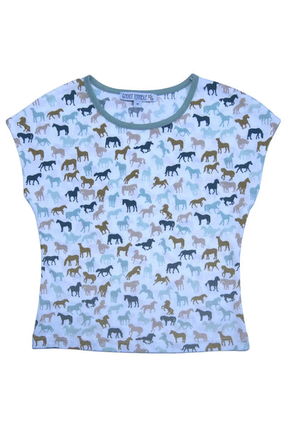 Enfant Terrible Top with Horse All-Over Print in White-Jade