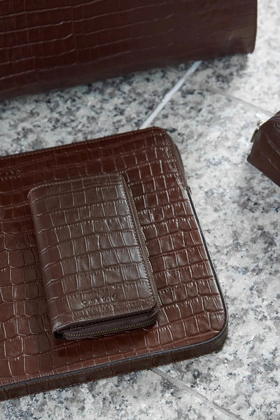 O MY BAG Jett Wallet - Chocolate Croco Print Leather