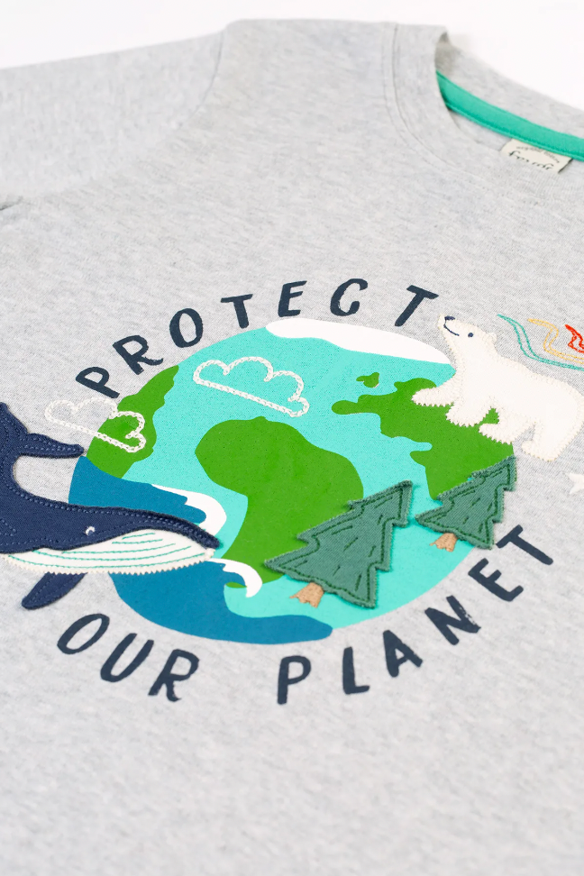 Frugi Adventure Applique Top - Grey Marl/Protect Your Planet-Kids-Ohh! By Gum - Shop Sustainable