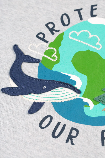 Frugi Adventure Applique Top - Grey Marl/Protect Your Planet-Kids-Ohh! By Gum - Shop Sustainable