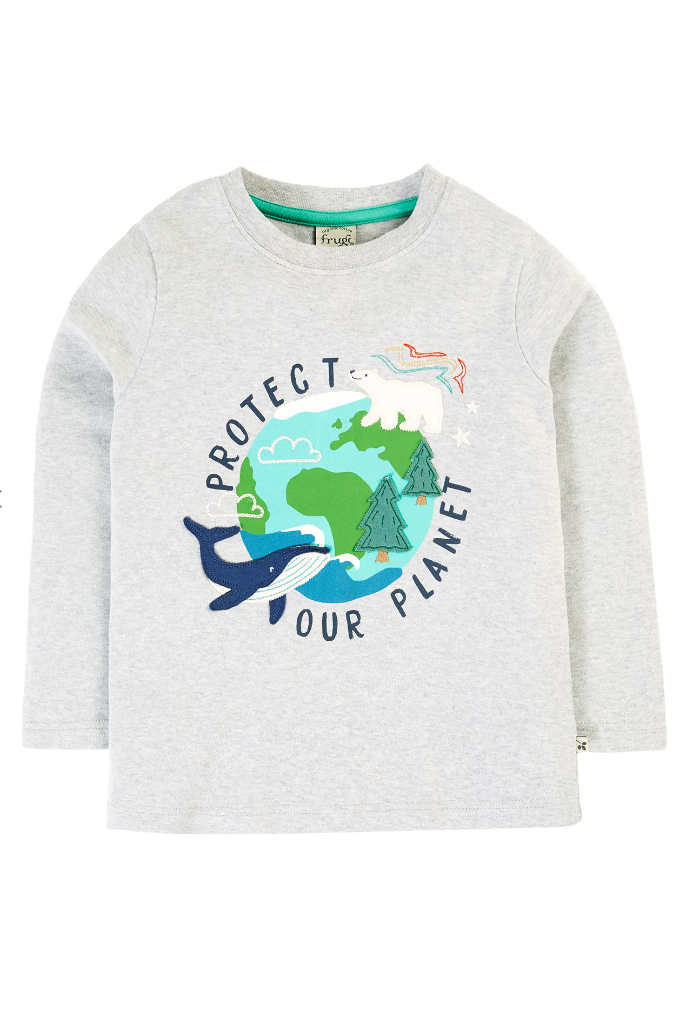 Frugi Adventure Applique Top - Grey Marl/Protect Your Planet-Kids-Ohh! By Gum - Shop Sustainable