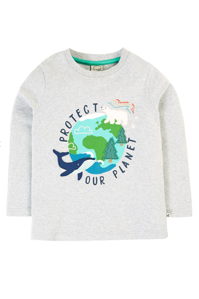 Frugi Adventure Applique Top - Grey Marl/Protect Your Planet-Kids-Ohh! By Gum - Shop Sustainable