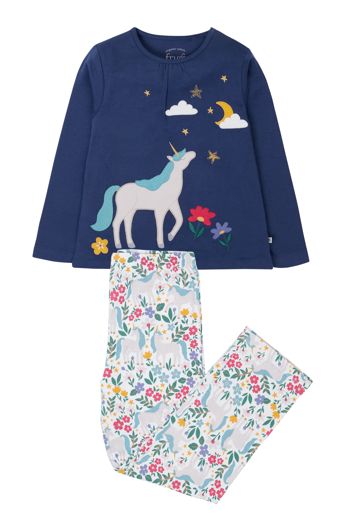 Organic cotton kids pyjamas with unicorn and floral print