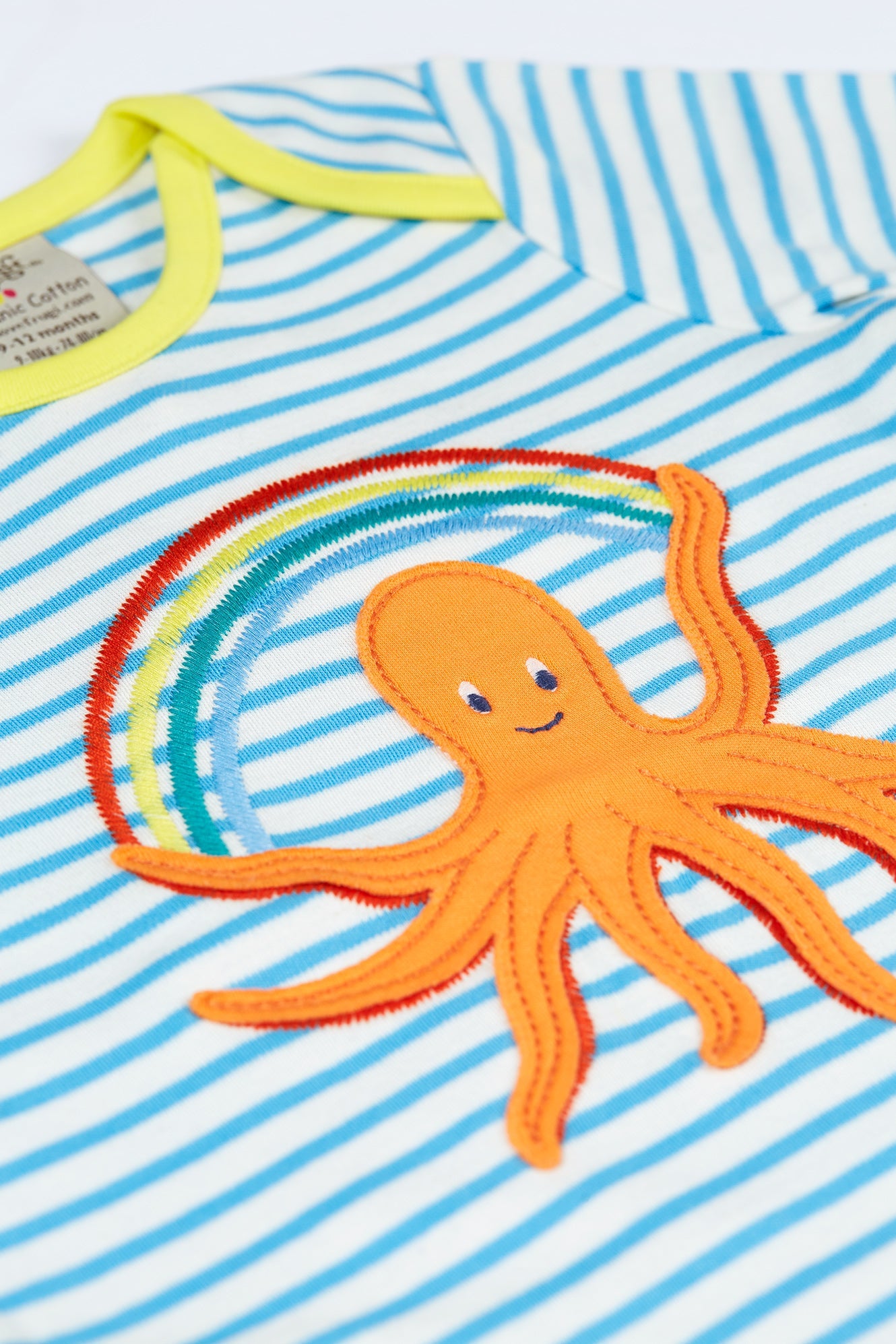 Frugi Bobby Applique Top in Beluga Blue Stripe/Octopus-Kids-Ohh! By Gum - Shop Sustainable
