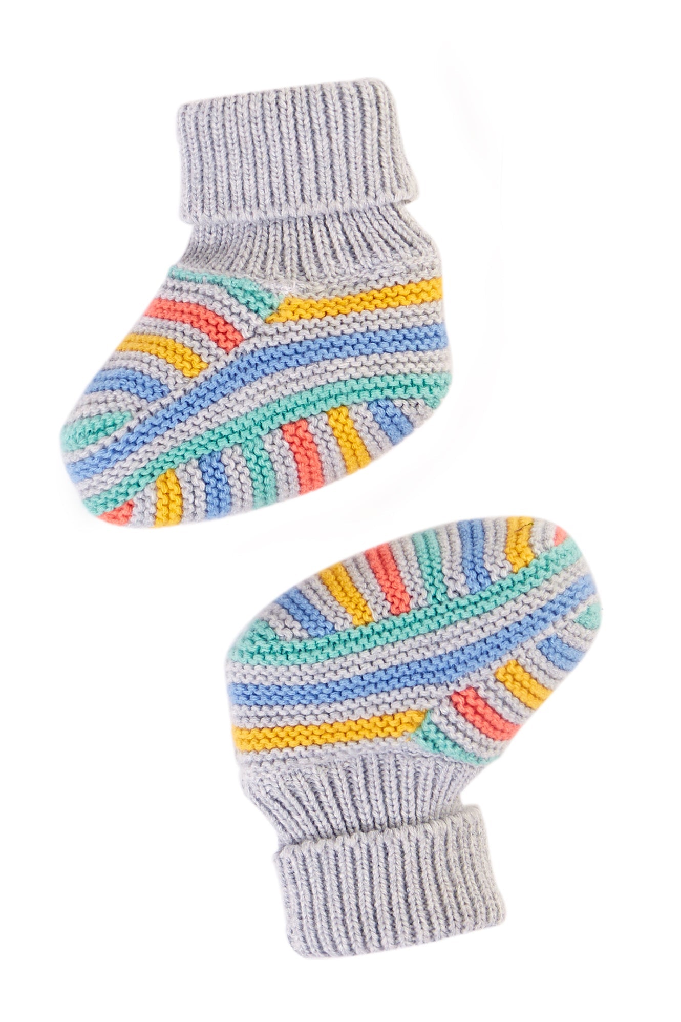 Frugi Briar Knitted Booties - Grey Marl Stripe-Kids-Ohh! By Gum - Shop Sustainable