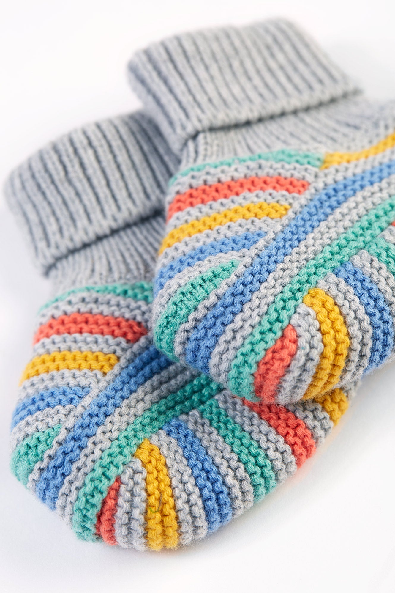 Frugi Briar Knitted Booties - Grey Marl Stripe-Kids-Ohh! By Gum - Shop Sustainable