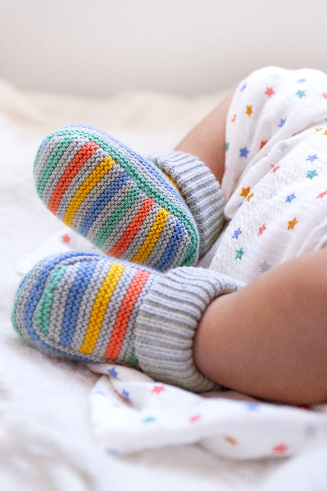 Frugi Briar Knitted Booties - Grey Marl Stripe-Kids-Ohh! By Gum - Shop Sustainable