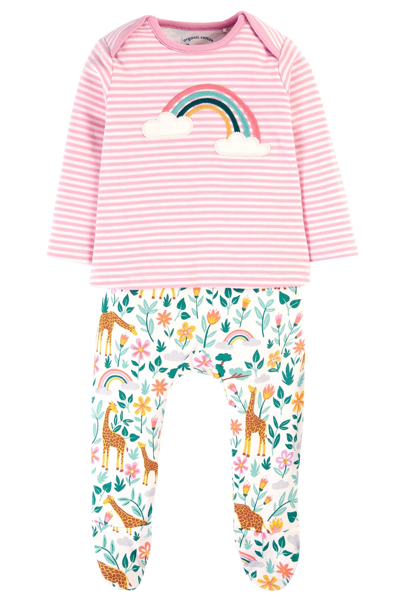 Frugi Brooke Easy Dressing Babygrow - White Giraffes/Stripe-Kids-Ohh! By Gum - Shop Sustainable