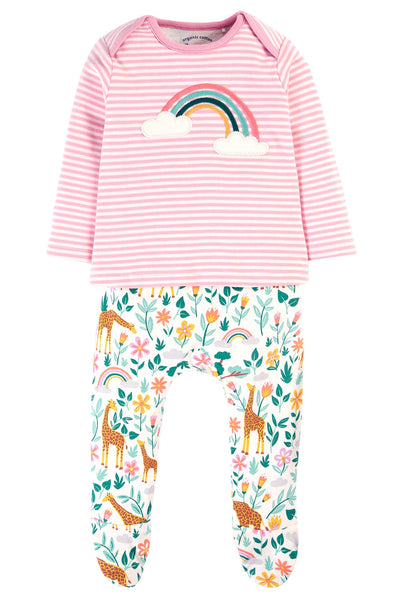 Frugi Brooke Easy Dressing Babygrow - White Giraffes/Stripe-Kids-Ohh! By Gum - Shop Sustainable