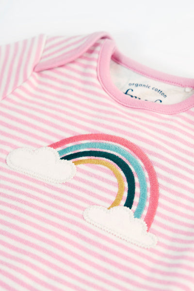 Frugi Brooke Easy Dressing Babygrow - White Giraffes/Stripe-Kids-Ohh! By Gum - Shop Sustainable