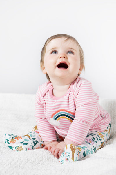 Frugi Brooke Easy Dressing Babygrow - White Giraffes/Stripe-Kids-Ohh! By Gum - Shop Sustainable