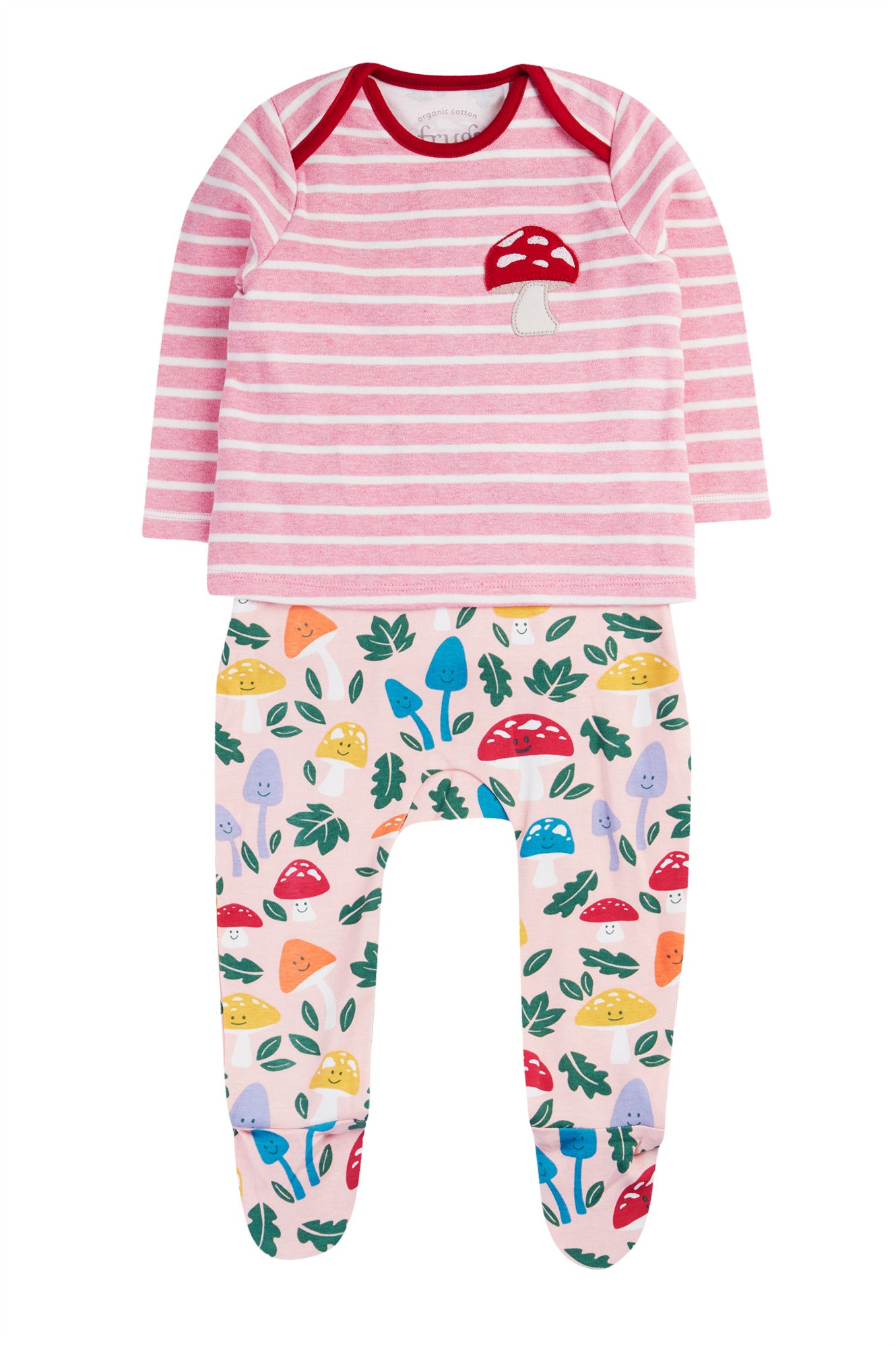 Frugi Brooke Easy Dressing Babygrow in Fun Guys/Pink Stripe