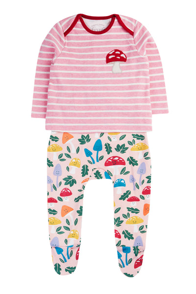 Frugi Brooke Easy Dressing Babygrow in Fun Guys/Pink Stripe