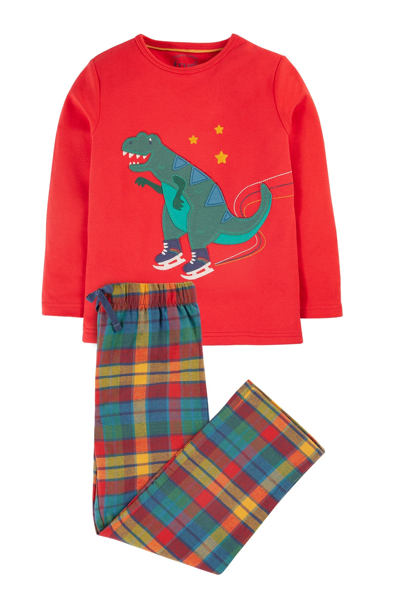 Frugi Caden Check PJs - Merry Rainbow Check/Dinosaur-Kids-Ohh! By Gum - Shop Sustainable