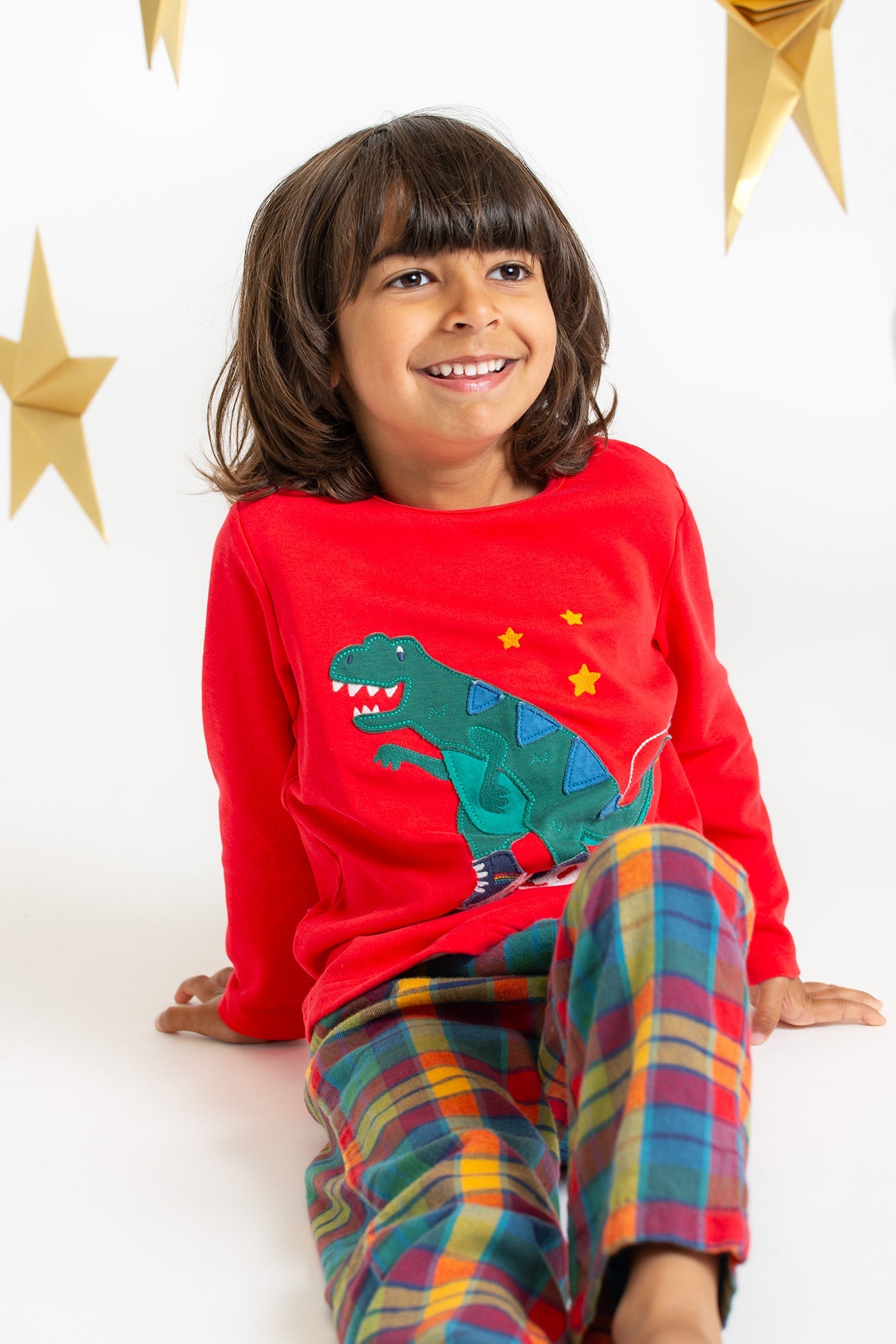 Frugi Caden Check PJs - Merry Rainbow Check/Dinosaur-Kids-Ohh! By Gum - Shop Sustainable