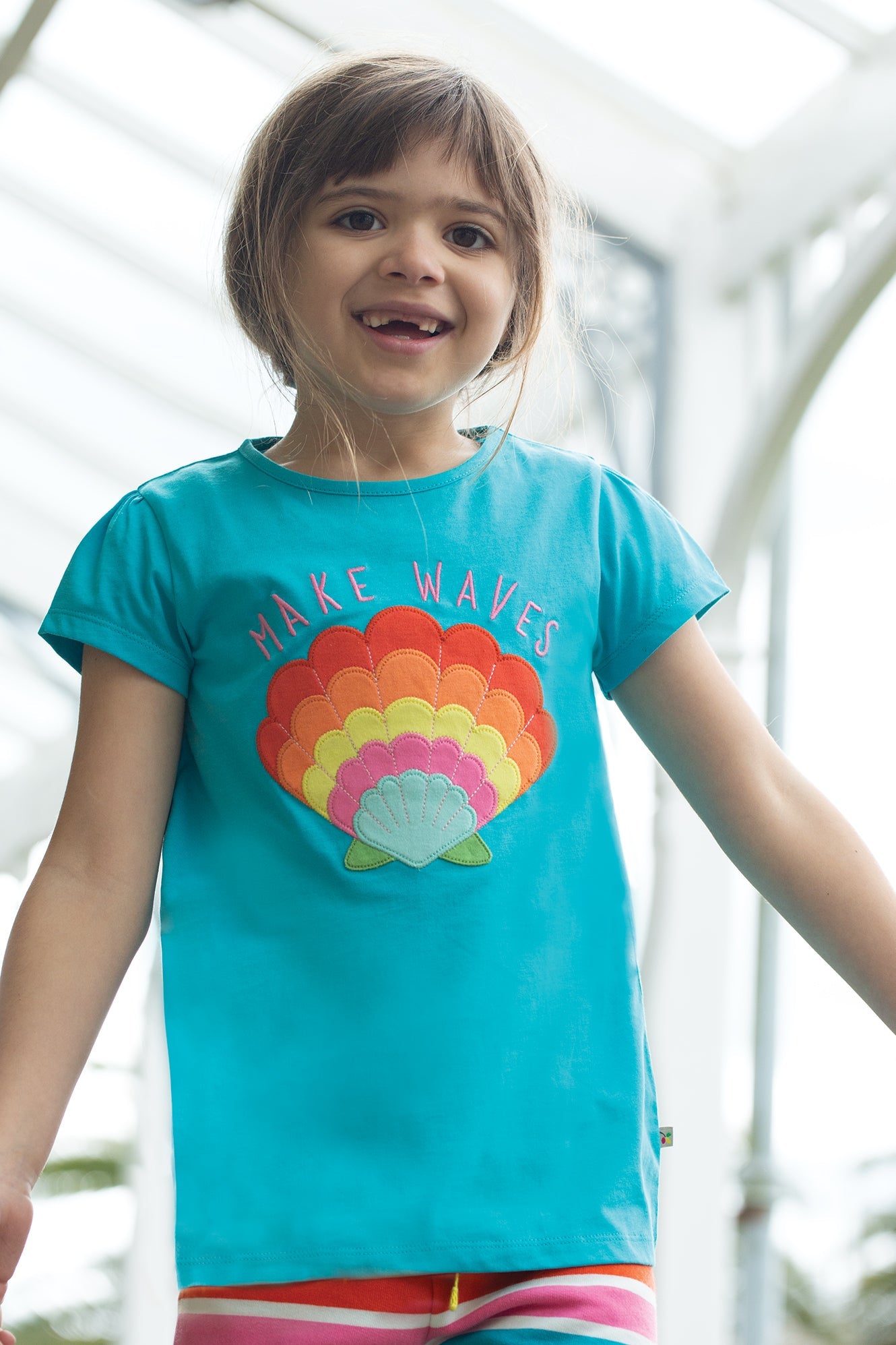 Frugi Cassia Applique T-Shirt in Tropical Sea/Shell-Kids-Ohh! By Gum - Shop Sustainable