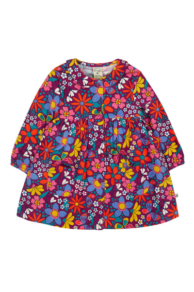 Colorful organic cotton floral dress on a white background