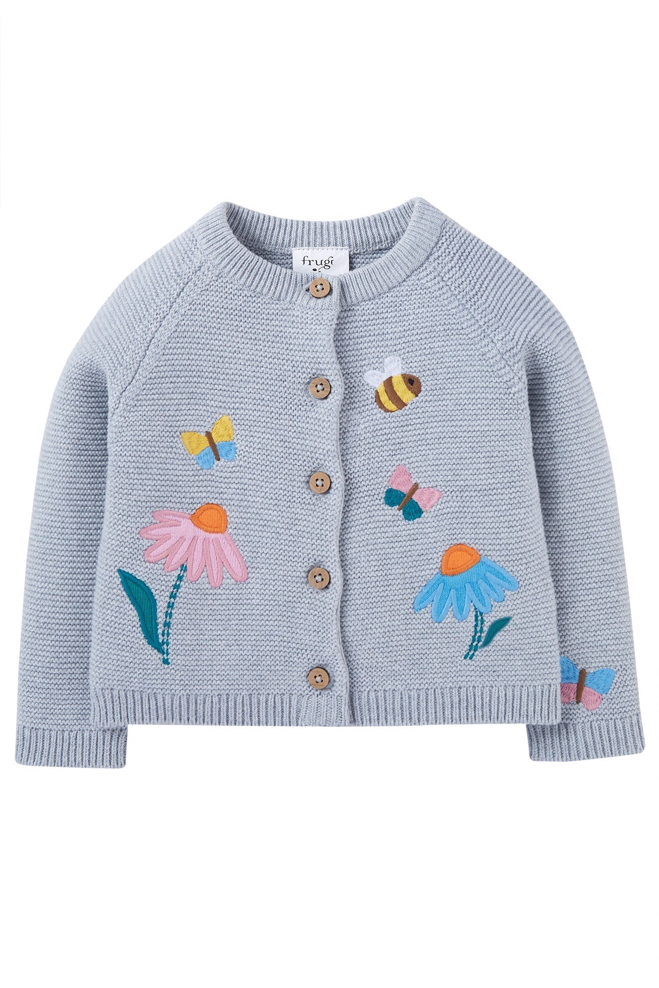 Frugi Colby Cardigan in Grey Marl/Flowers-Kids-Ohh! By Gum - Shop Sustainable