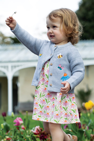 Frugi Colby Cardigan in Grey Marl/Flowers-Kids-Ohh! By Gum - Shop Sustainable