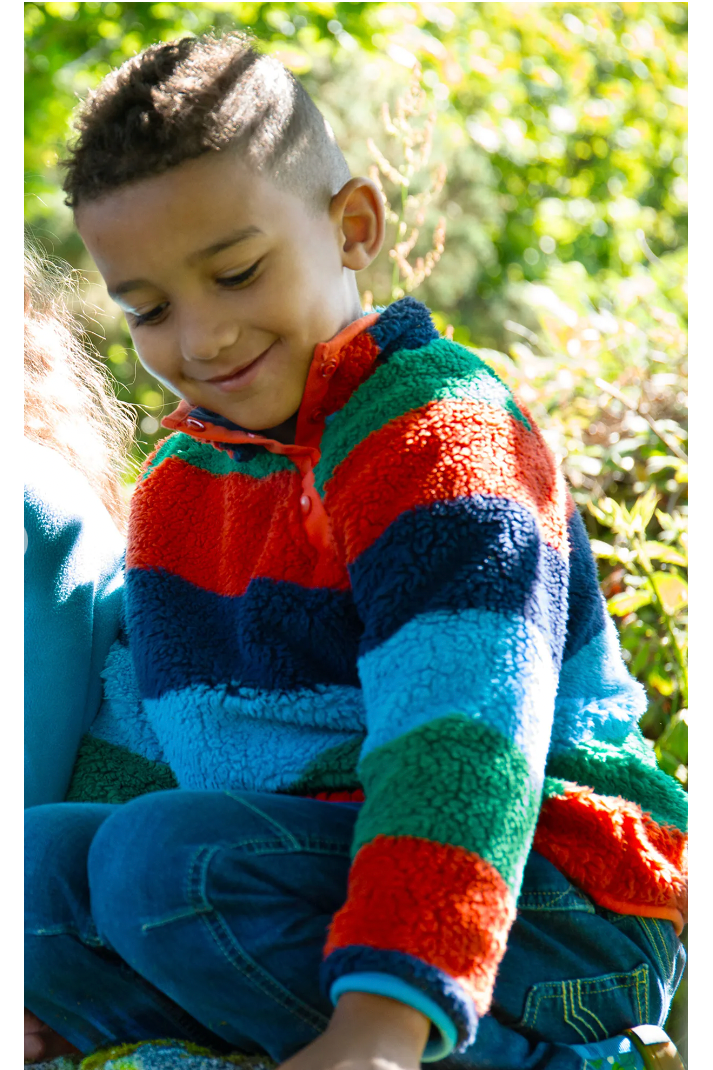 Frugi Coral Reversible Snuggle Fleece in Paprika Stripe/Indigo-Kids-Ohh! By Gum - Shop Sustainable