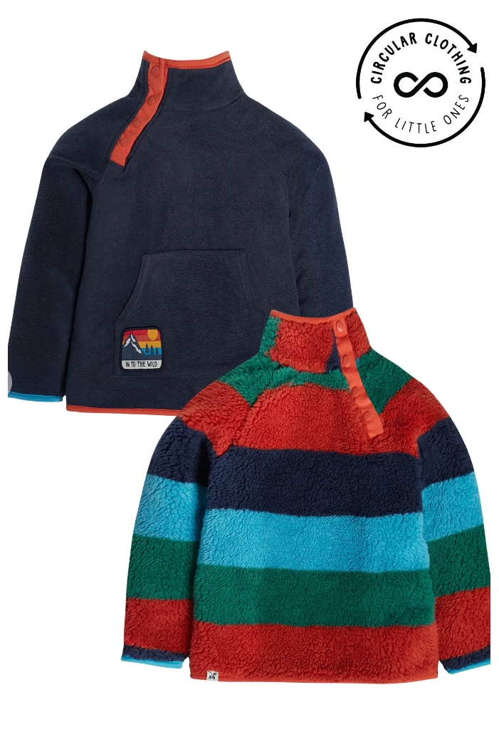 Frugi Coral Reversible Snuggle Fleece in Paprika Stripe/Indigo-Kids-Ohh! By Gum - Shop Sustainable