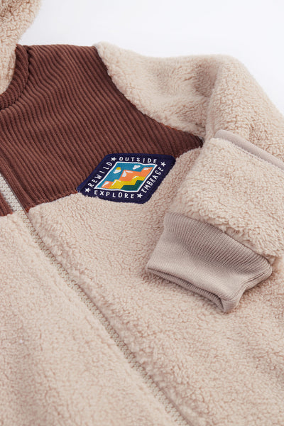 Frugi Cord Ted Snuggle Suit in Twig/Teddy Bear