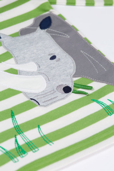 Frugi Discovery Applique Top in Kiwi Stripe/Rhino-Kids-Ohh! By Gum - Shop Sustainable