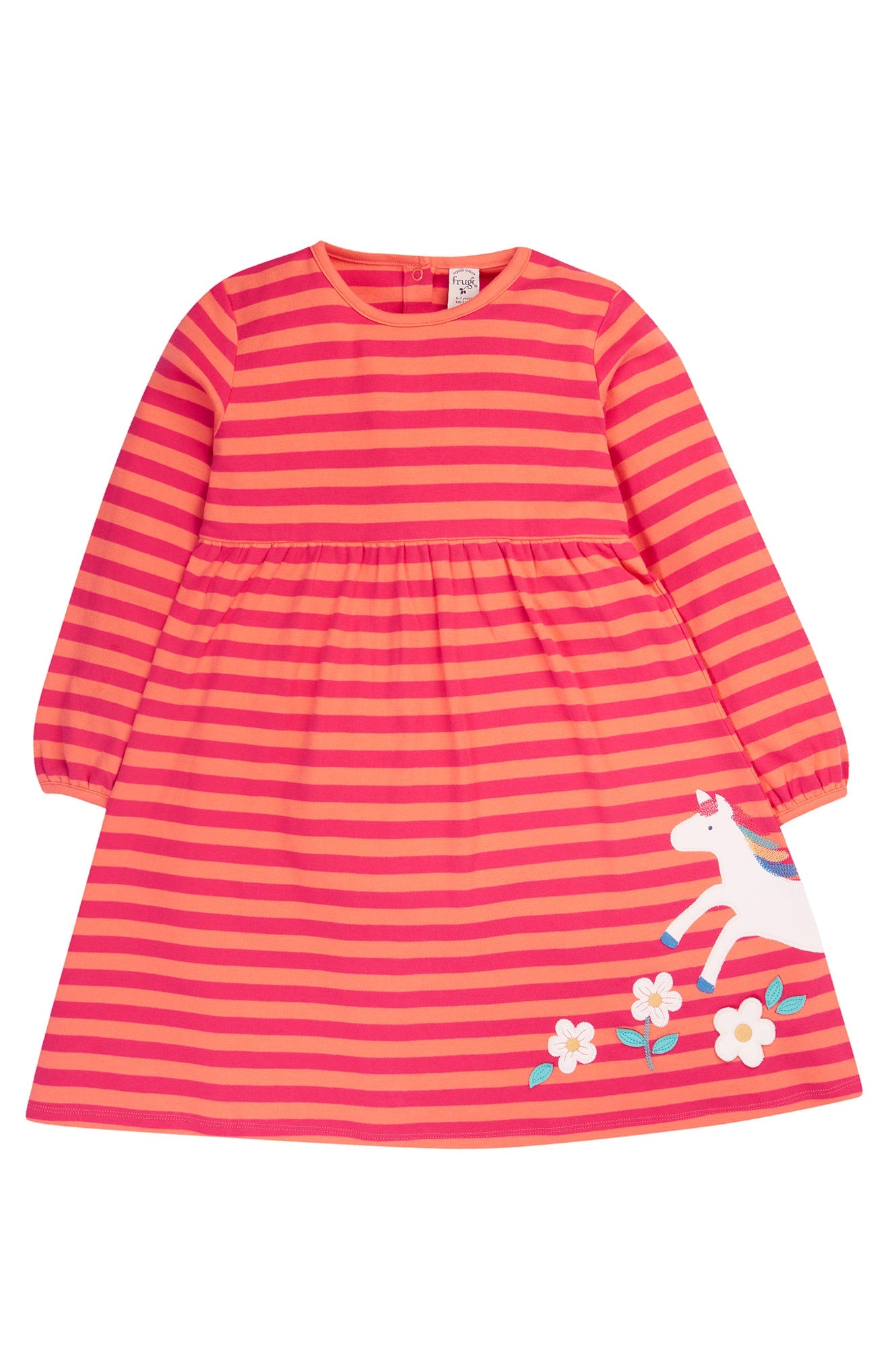 Frugi Dolcie Dress - Cantaloupe Stripe/Horse-Kids-Ohh! By Gum - Shop Sustainable