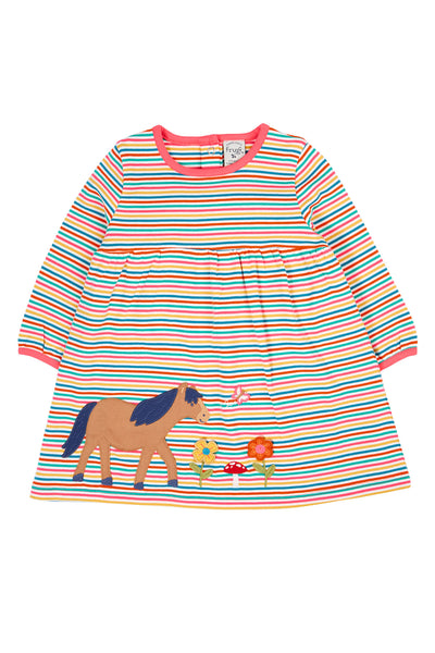 Frugi Dolcie Dress in Multi Stripe/Horse