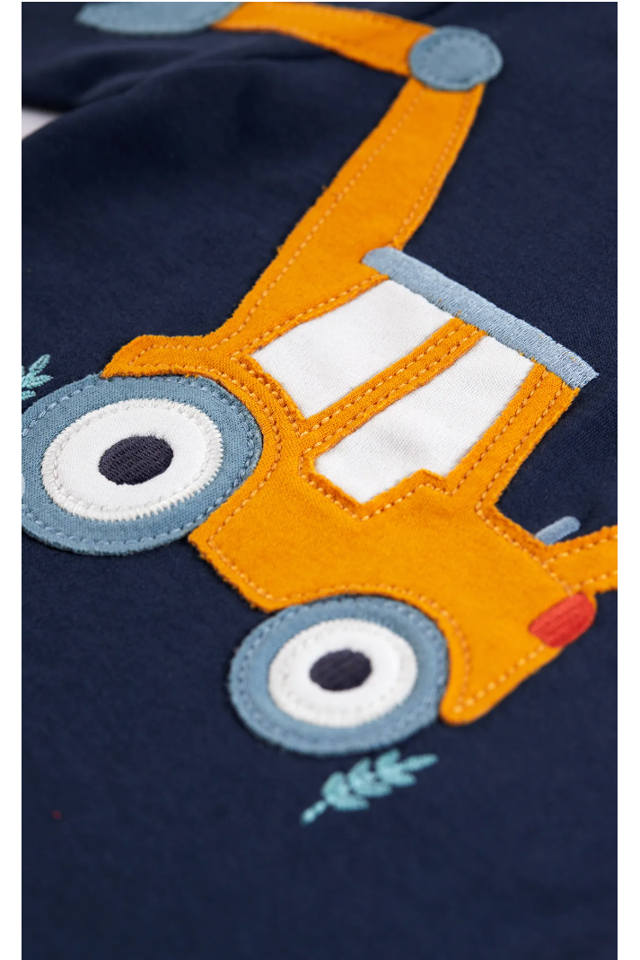 Frugi Doug Applique Top in Indigo/Tractor-Kids-Ohh! By Gum - Shop Sustainable