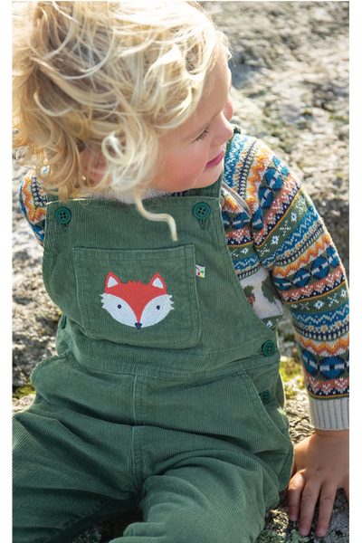 Frugi Durgan Cord Dungaree in Khaki/Fox-Kids-Ohh! By Gum - Shop Sustainable